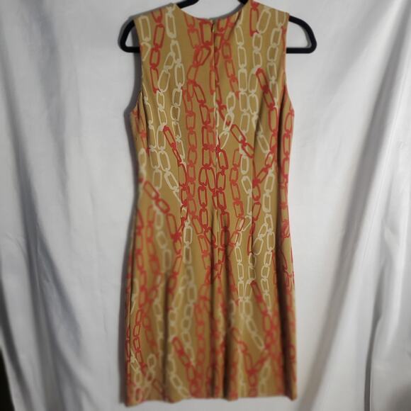 J. McLaughlin Sleeveless Dress Size M Tan Red Chain Print Stretch Sheath 40" - Picture 2 of 9
